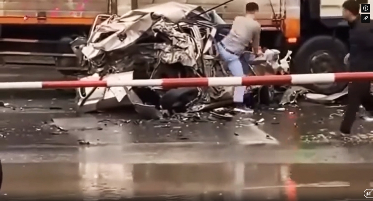 Driver miraculously survives after car is crushed in multi-vehicle collision